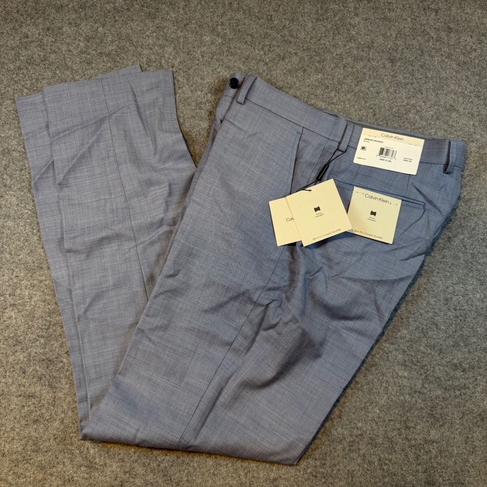 Calvin Klein Jerome Slim Fit Dress Pants  Blue Wool Blend 34W x 32L JMROPJ9XX022